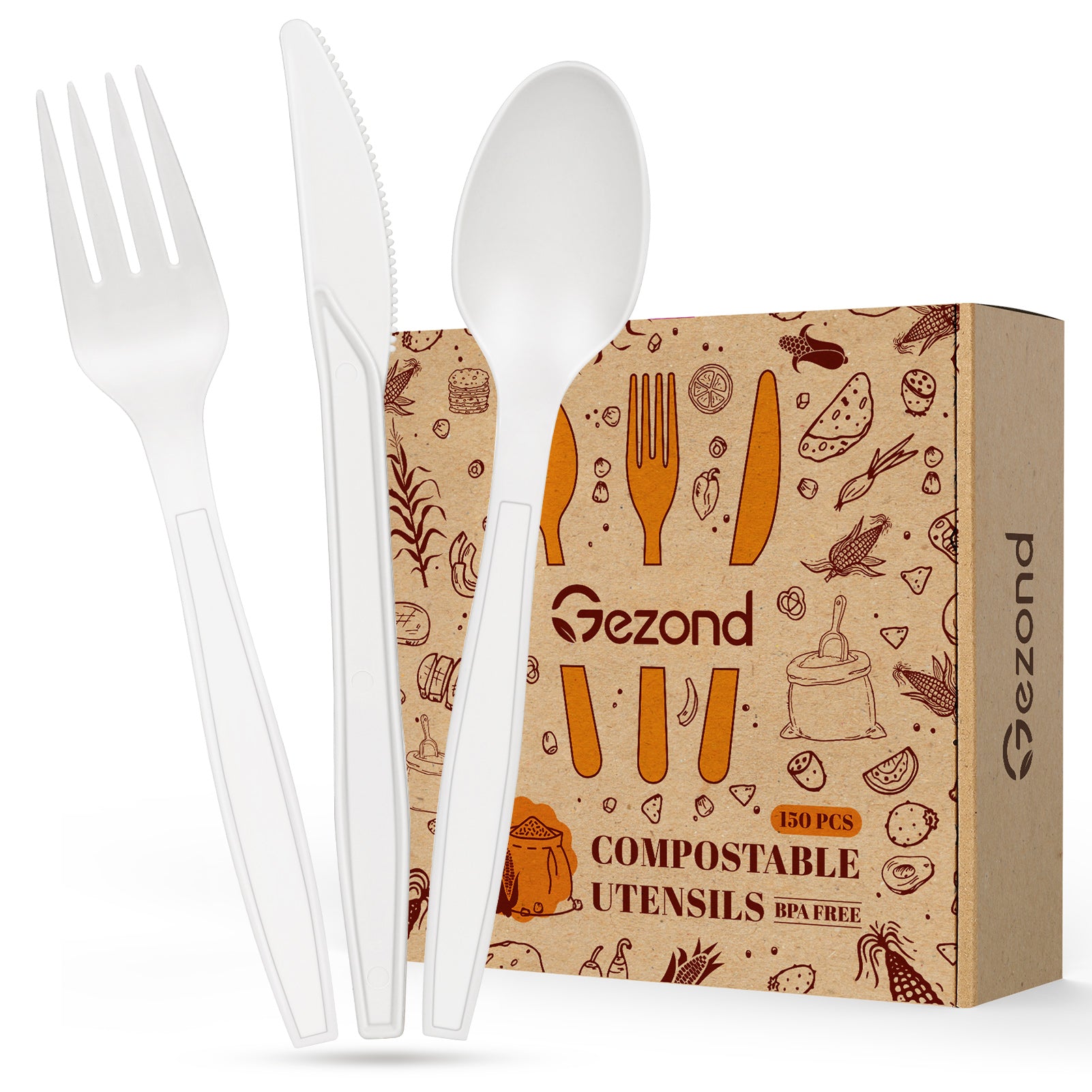 Gezond 350pcs Compostable Paper Plates Set Eco-friendly Heavy-duty  Disposable Cutlery Includes Biodegradable Forks, Knives, Spoons, Cups and  Straws