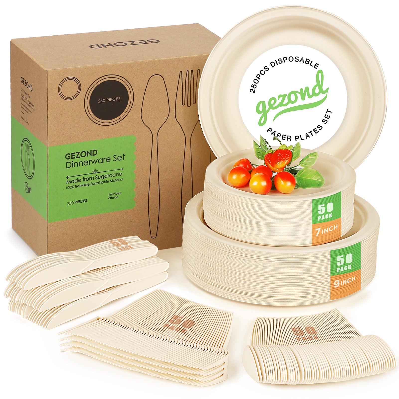 100% Compostable Disposable Paper Plates Bulk [6 50 Pack], Bamboo Plates,  Eco Friendly, Biodegradable, Sturdy Small Dessert Party Plates, Heavy-Duty