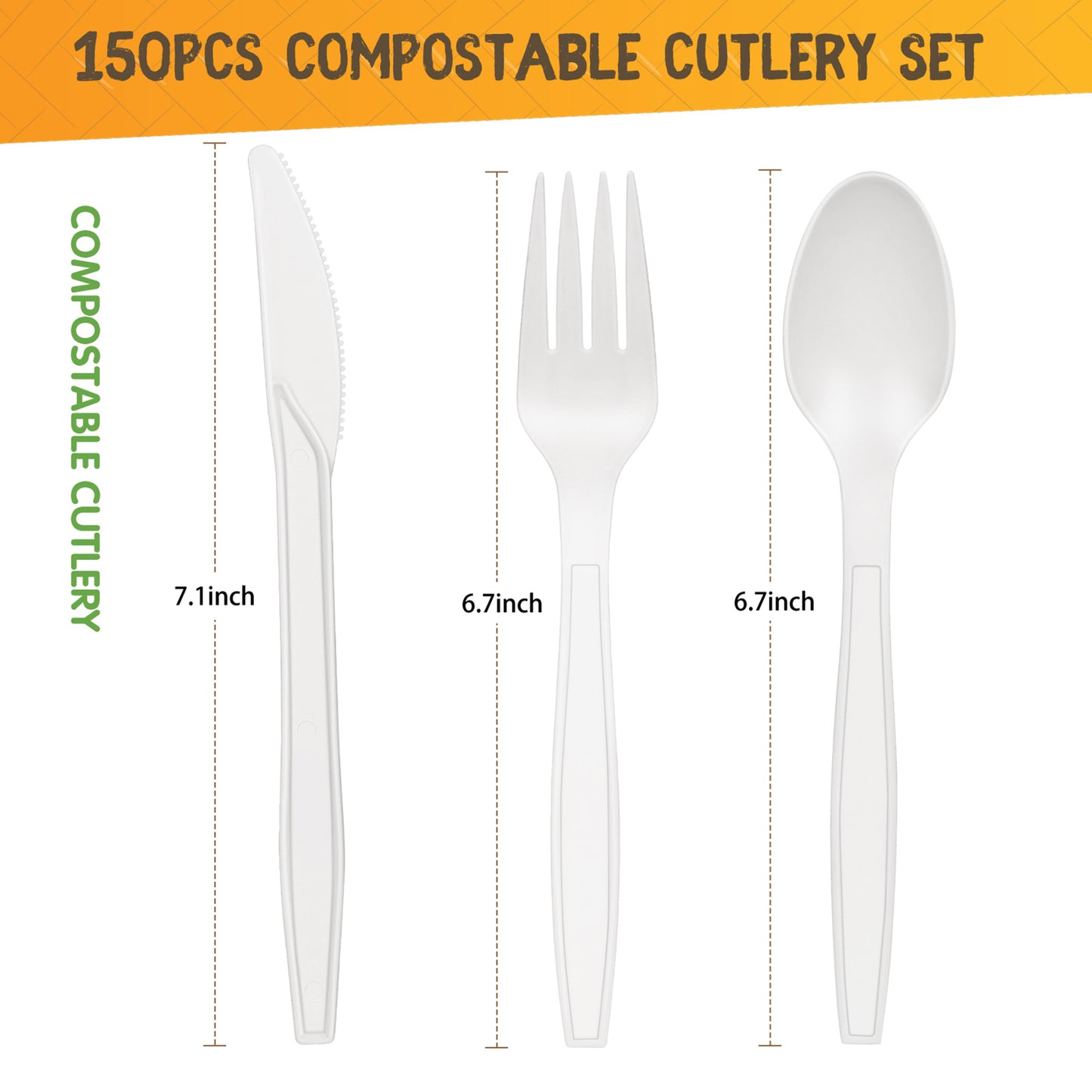 Compostable Utensils Set 150pcs Disposable Forks Knives Spoons Biodegradable Cutlery
