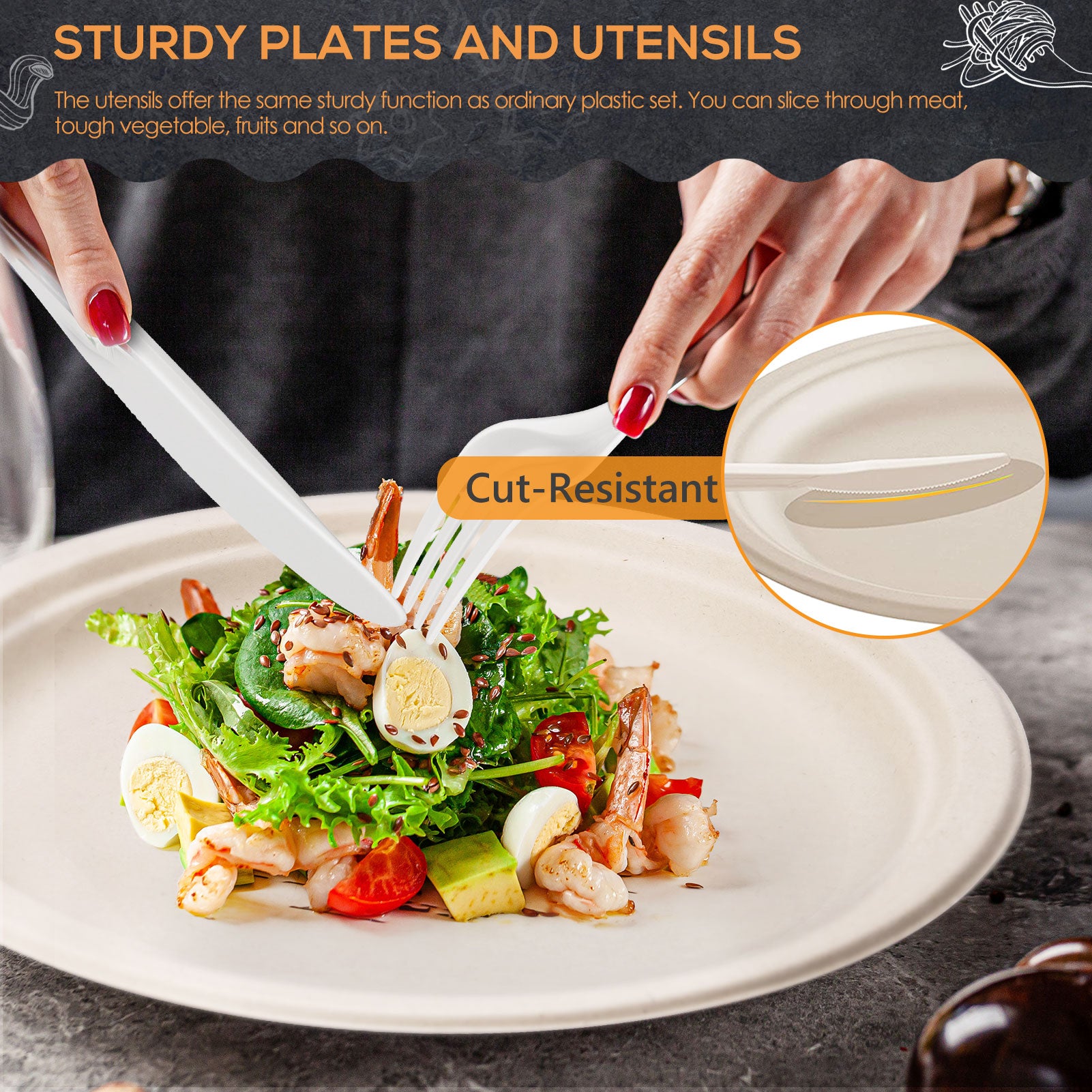 250pcs Compostable Paper Plates Set, Biodegradable Plates Heavy-Duty Paper  Plates Cutlery